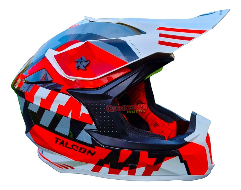 Casco Cross Mt Falcon Arya A5 Blanco Rojo
