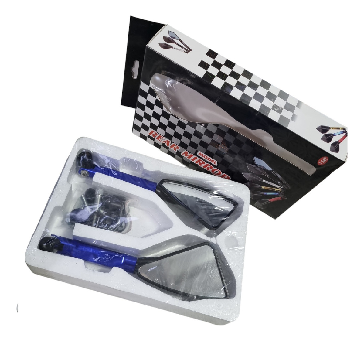 Espejo Tuning Azul Brazo Largo